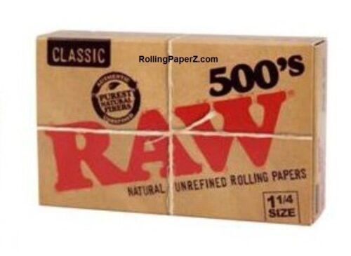 New RAW 500's 1 1/4 Size Cigarette Rolling Papers - 500 leaves per flat pack -   - Picture 1 of 2