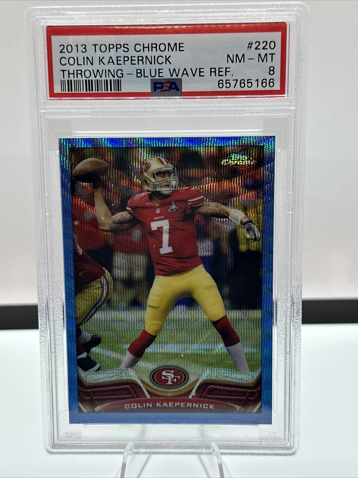 2013 Topps Chrome Colin Kaepernick Throwing Blue Wave Refractor #220 PSA 8 NM-MT