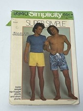 Mens Swim Trunks Short Shorts Vtg 70s S9940 Small 28-30 Hip Hugger Cut Pattern