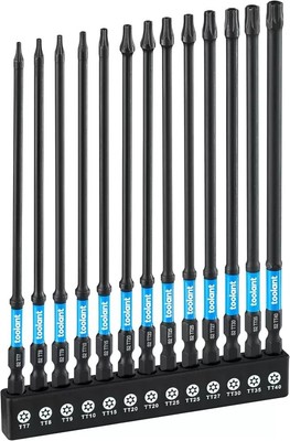 Impact Torx Bit Set 13Pcs (TT7-TT40), 1/4 Hex-Shank S2 Steel Security Torx Bit S