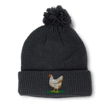 Pom Pom Beanies for Women Chicken Hen Embroidery Winter Hats for Men Skull Cap