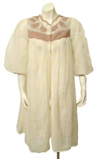 SeamPrufe Peignoir Set Ivory Beige Lace Applique Sheer Robe Nightgown S USA made