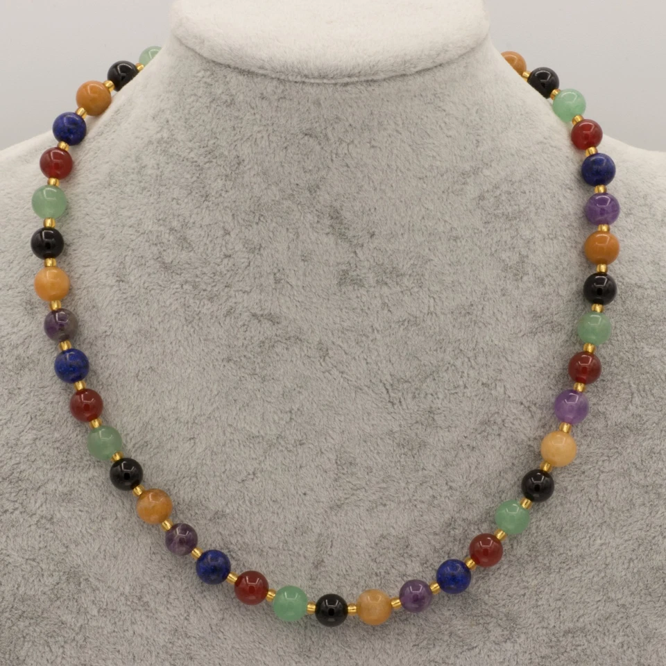Kette mit Edelstein Perlen bunt 8 mm Lapislazuli Amethyst Jade Onyx Aventurin - Bild 2 von 2
