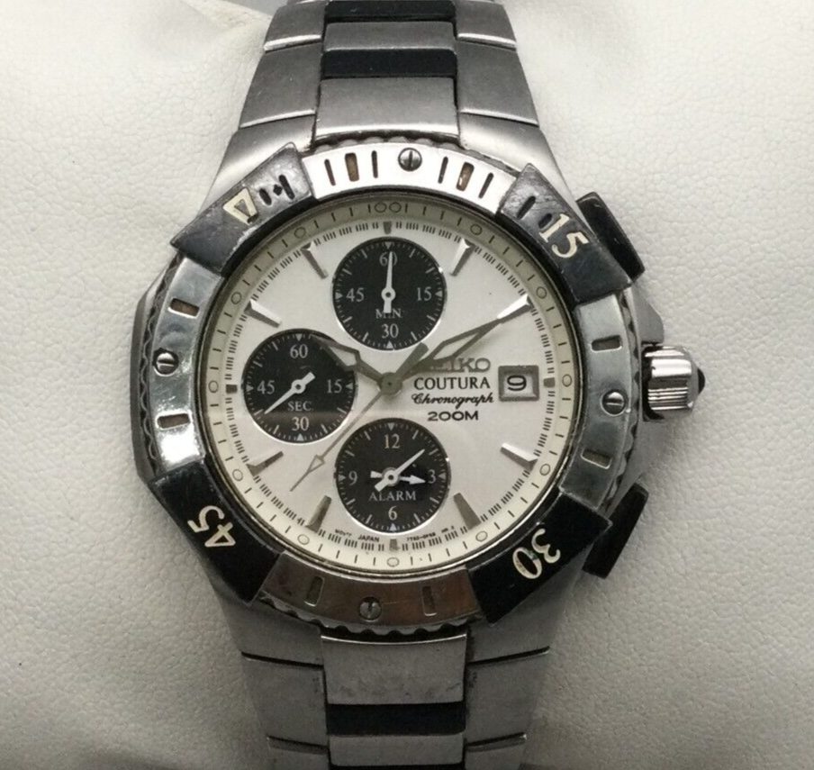 Seiko Coutura Watch Men 39mm Silver Tone Panda Dial 7T62 Seiko Coutura Watch Men 39mm Silver Tone Panda Dial 7T62