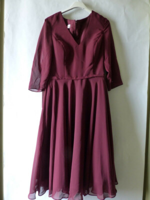 JJ'S HOUSE WOMENS A LINE V-NECK KNEE LENGTH CHIFFON COCKTAIL DRESS CABRNET  SZ 6 | eBay UK