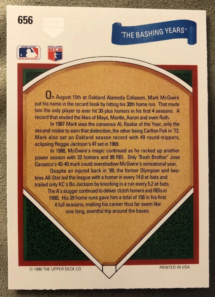 1991 Upper Deck Mark McGwire Bashing Years Card #656 Athletics High Grade - Image 2 of 2