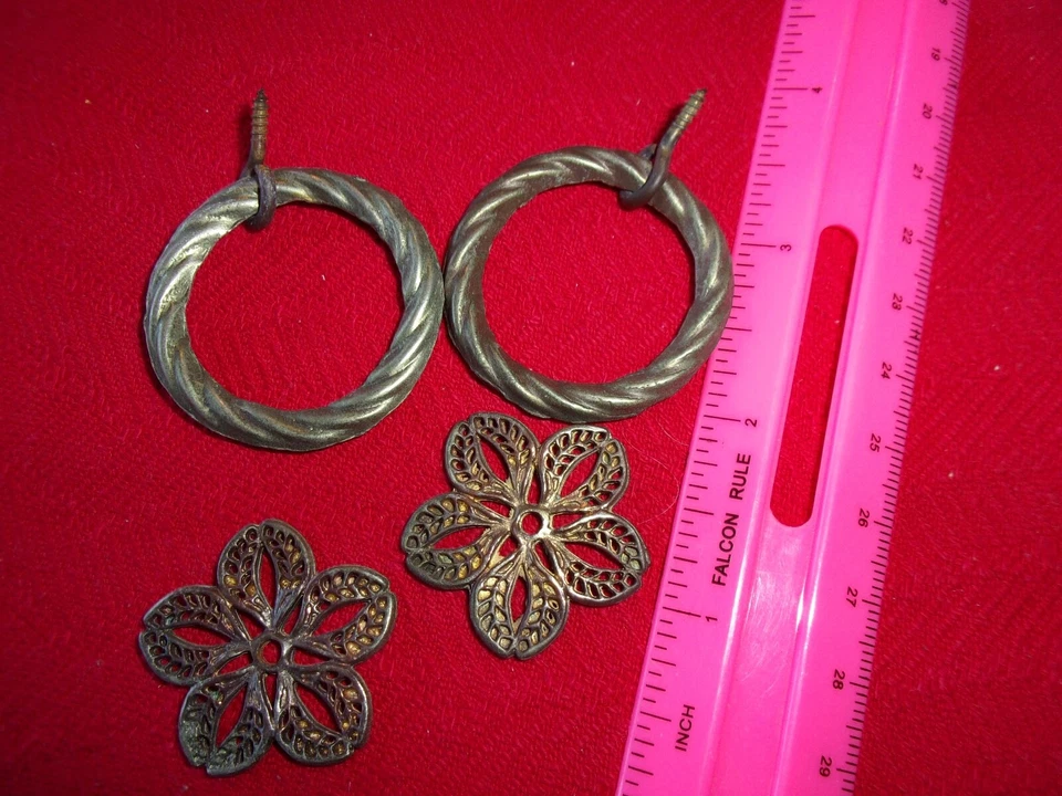 2环拉复古花卉背板小型古董手柄拉金属黄铜  — 第 4/4 张图片