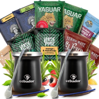 Mate Tee Set Yerba Proben Yaguar Verde Mate 10x50g Mate Becher TermoMate 2x250ml