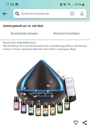 500 ml Diffuser for Essential Oils with 8 Oils, Aromatherapy Diffuser with...