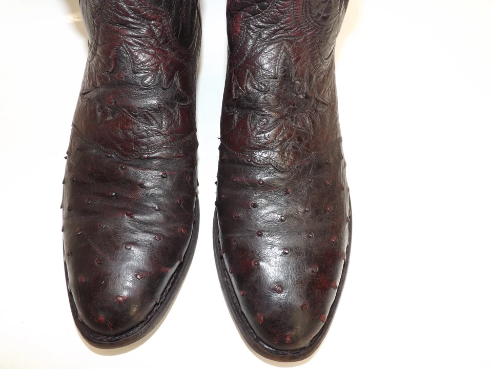 Lucchese 1883 Full Quill Ostrich Cherry Vamp Inlay Cowboy Boots - Men's 10 EE - Image 4 of 4