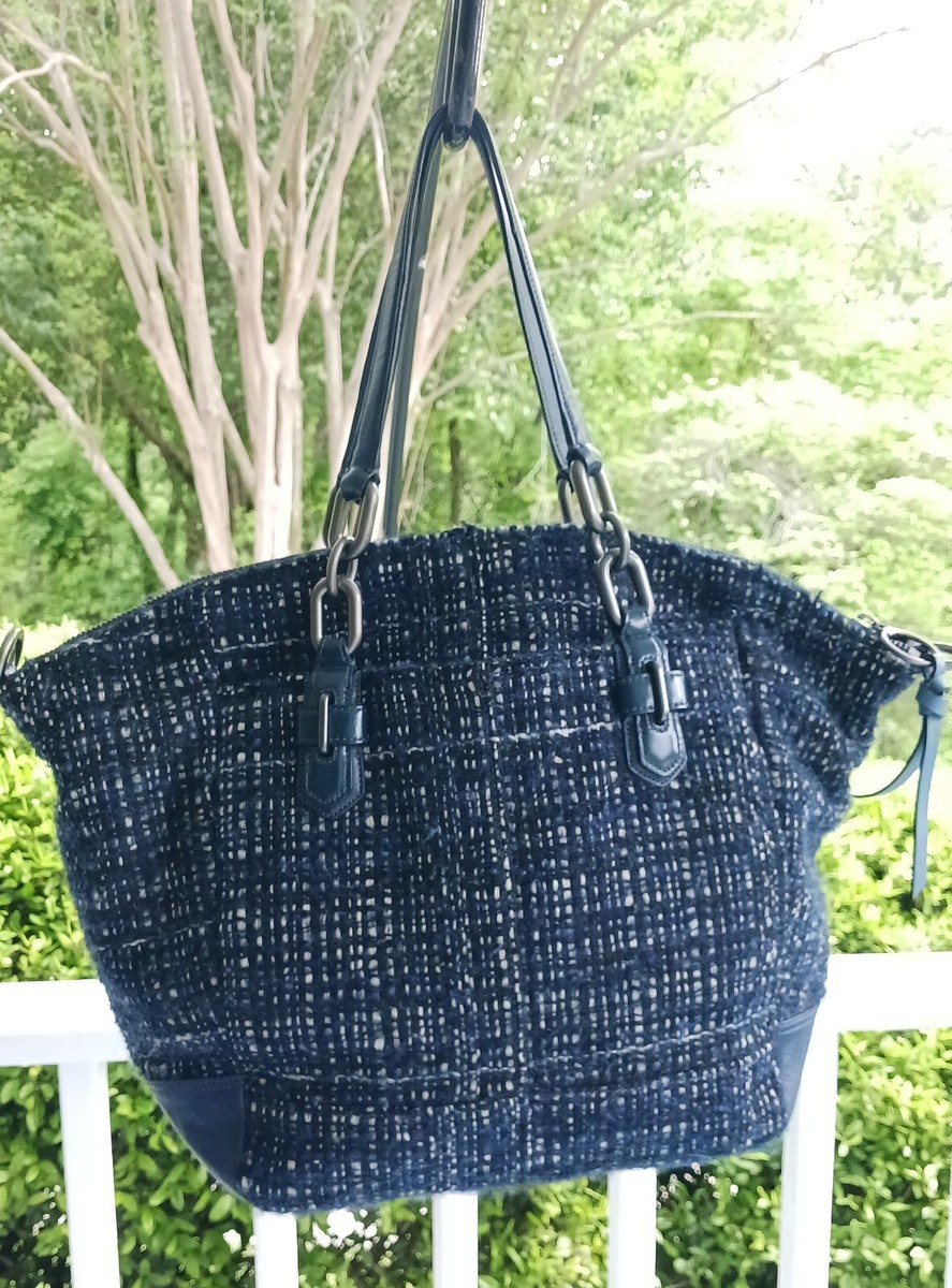 Coach 17813 LARGE Chelsea Boucle Emerson Navy Blue Tweed Tote