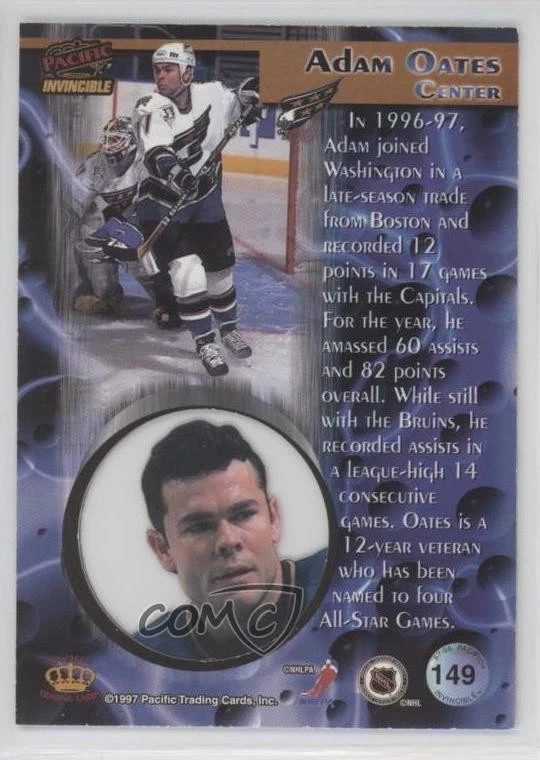 1997-98 Pacific Invincible Silver Adam Oates #149 HOF - Image 2 of 2