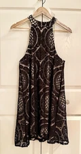 Judith March High Neck Sleeveless Black & Nude Lace Whimsigoth A-Line Mini Dress