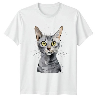 Starren Aquarell grau Katze T-Shirt grau Tabby Katze Geschenk für Sie und Ihn