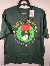 Peanuts Snoopy  Woodstock Merry Christmas Women's Size XL T-Shirt Green NWT