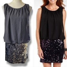 Adrianna Papell Black Sequin Mini Dress Sparkly Cocktail Night Out Size 6 NWT