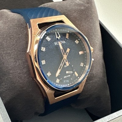 Bulova Women's Curv HPQ CURV  3 Hand Small Second Hand Blue Watch 41 MM 97P174