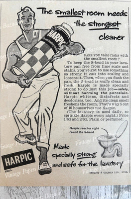 Harpic WC-Reiniger WC Reckitt Rumpf Vintage 1954 Kleingedruckte Werbung
