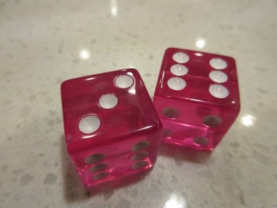 19mm Casino Gaming Game Dice Pair MAGENTA PINK + FREE Las Vegas Poker Chip