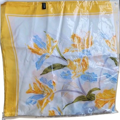 Satin Silk-Like Floral Scarf - Yellow Orange Tulip Floral Print Square