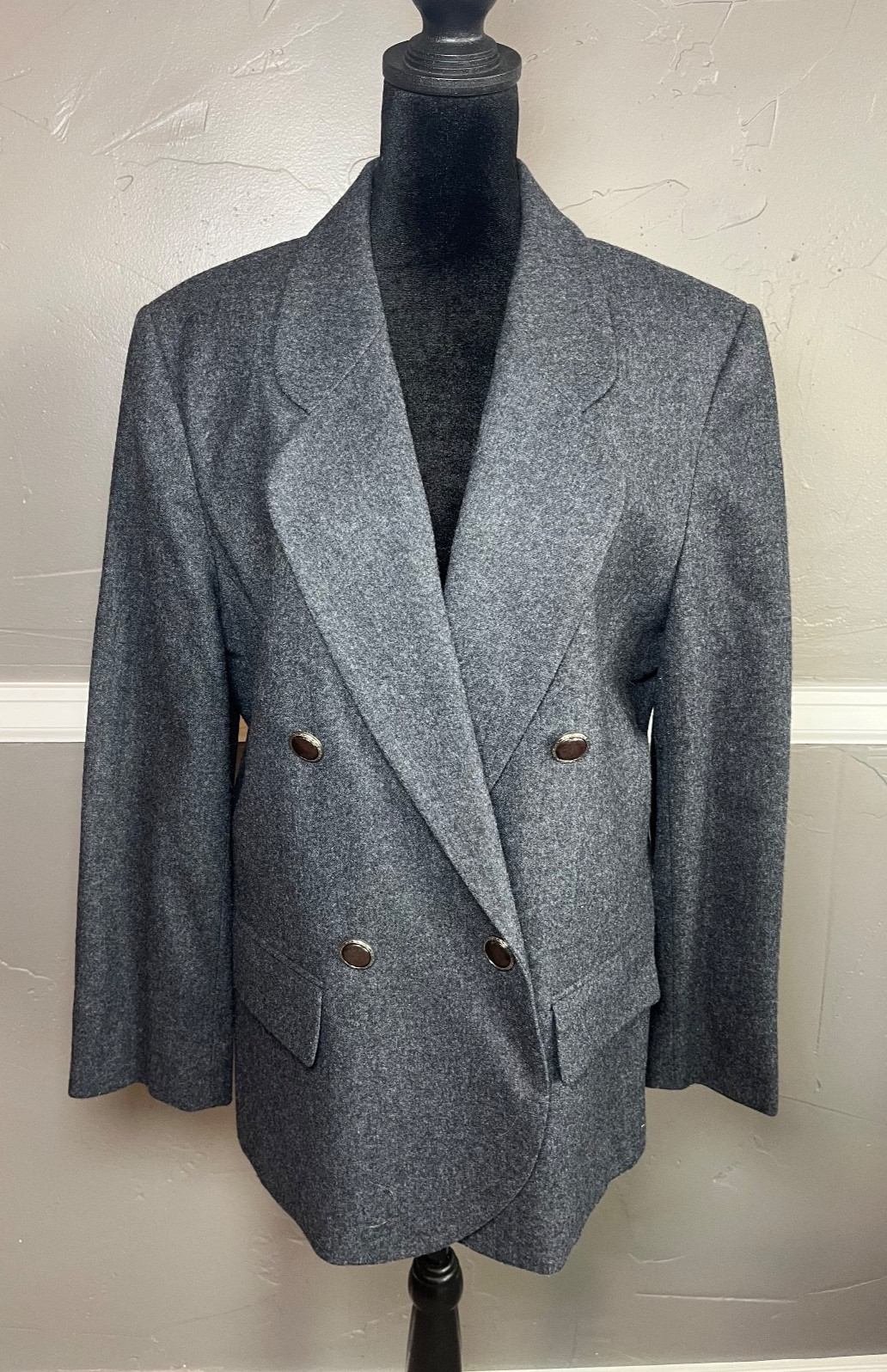 Vintage Pendleton Wool Blazer Women's Size L Gray Double Breasted Career Classic