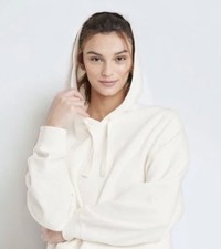 All in Motion Cozy Rib Hoodie Cream White Cropped Sweatshirt Womens M Medium