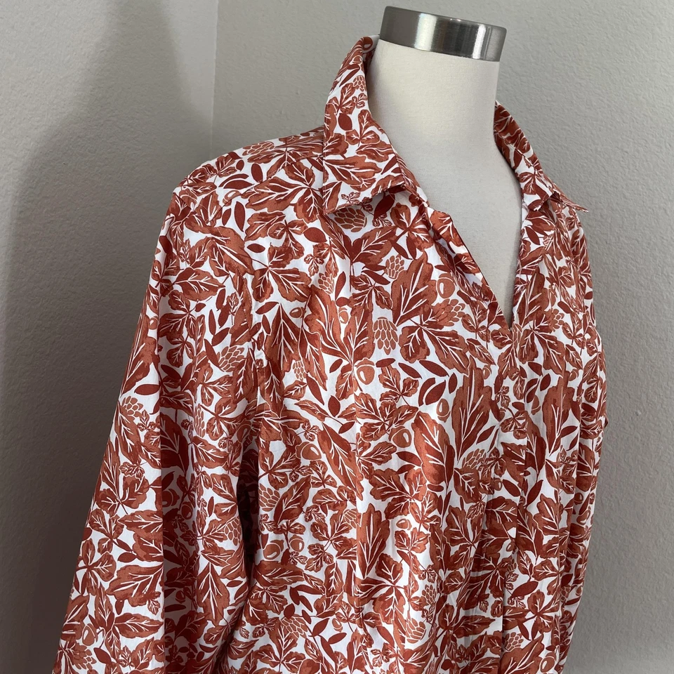 NEW Croft & Barrow Shirt Womens XXL Leaf Print Button Up Long Sleeve Blouse Top - Image 2 of 4