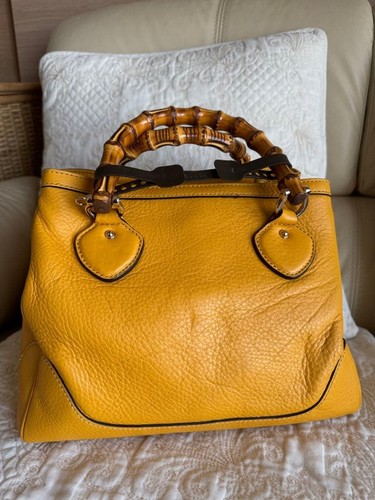 Gucci Yellow Bamboo Handbag Shoulder Strap Used From Japan