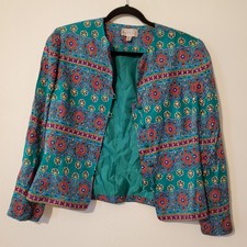 Blazer Adrianna Papell Women's Size 12 Silk Green Red Floral Classic Luxury