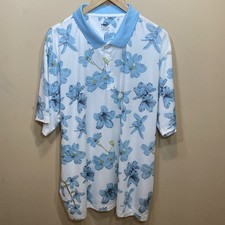 PUMA Polo Shirt Mens 2XL Mattr Verdant Tropic Hawaiian Blue Hibiscus Floral Golf