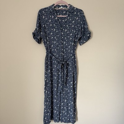 White Stuff Annie Jersey Shirt Midi Dress Blue Print Women s UK Size 16