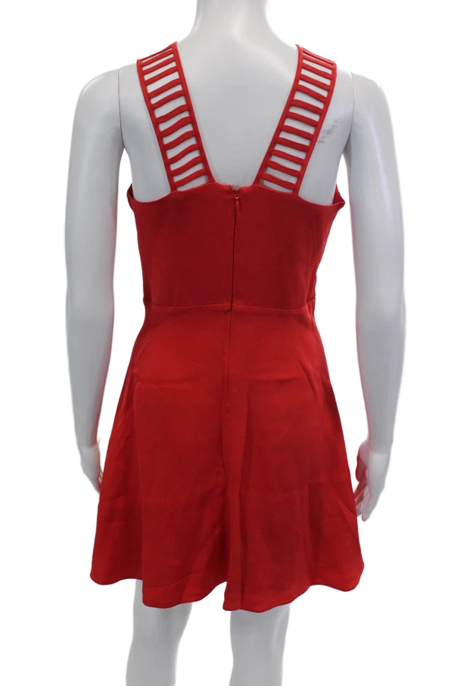 Vestido Parker para mujer de seda recortado cuello redondo sin mangas rojo brillante talla S Foto 3 de 4