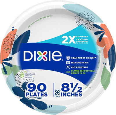 Dixie Medium Paper Plates, 8.5 Inch, 90 Count, 2X Stronger*, Microwave-Safe, Soa