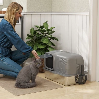 PawHut 65L XL Edelstahl Katzentoilette mit Plasma-Deodoriersystem