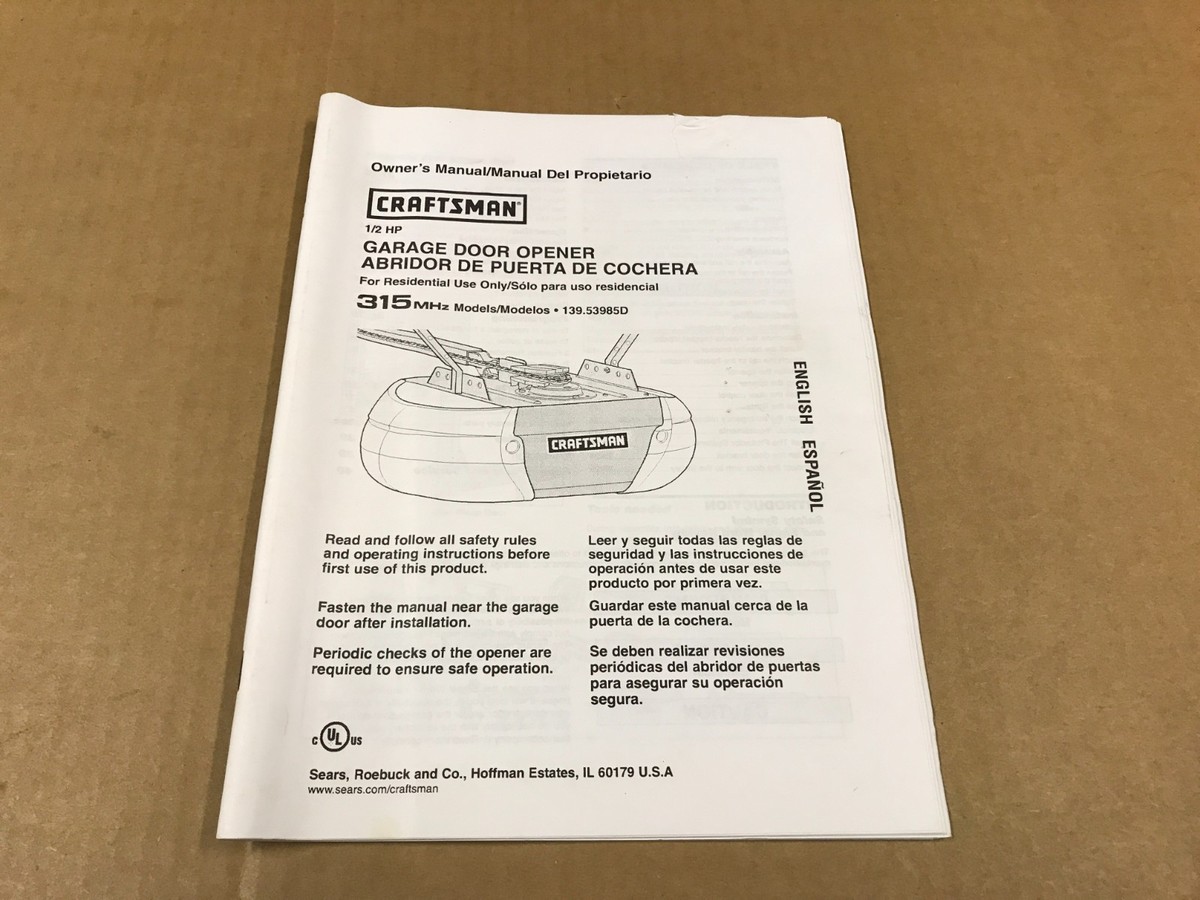 Vintage Sears Craftsman Garage Door Opener Owner's Manual | eBay