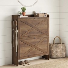 Shoe Storage Cabinet Organizer with 2 Flip Drawers, Freestanding Narrow Shoe ...