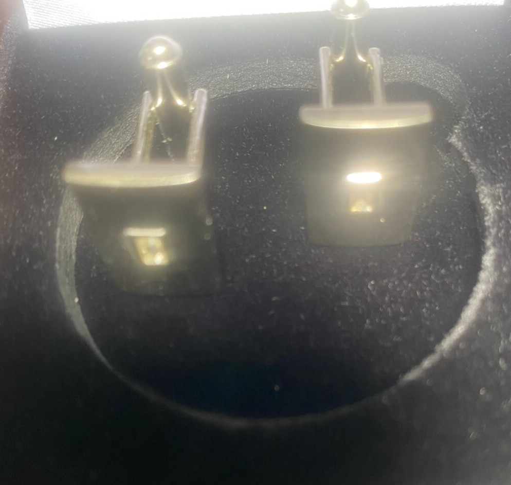 Men's Rectangular Cufflinks Silver Tone/small sto… - image 2