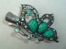 TEAL GREEN RHINESTONE PLASTIC GEM BUTTERFLY HAIR CLIP BARRETTE HAIR ACCESSORY