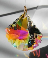 50mm Scallop Spade Austrian Crystal Clear AB Coated Prism Suncatcher 2"