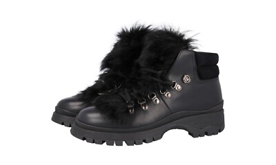 PRADA Leather BRIXXEN Winter Booties FUR Boots - Black - NEW - US