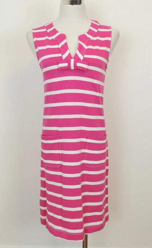 Kate Spade Womens M Dress Pink & White Striped Sleeveless Tee Shirt Pockets