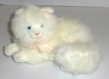 Russ Berrie Nikki White Persian Cat Fluffy Plush 10" Long Green Eyes