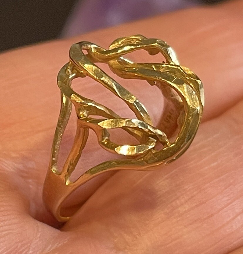 14K Solid Yellow Gold Open Work Modern Ring Size … - image 4