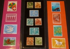 3 BOOKMARKS~SWITZERLAND~POSTAGE STAMPS~Laminated~ORANGE RED BLACK EUROPE EU