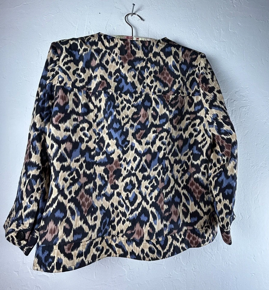 Blusa Pendleton Mujer Leopardo Abotonada Manga Larga Mediana Pequeña Marrón Seda Foto 2 de 4