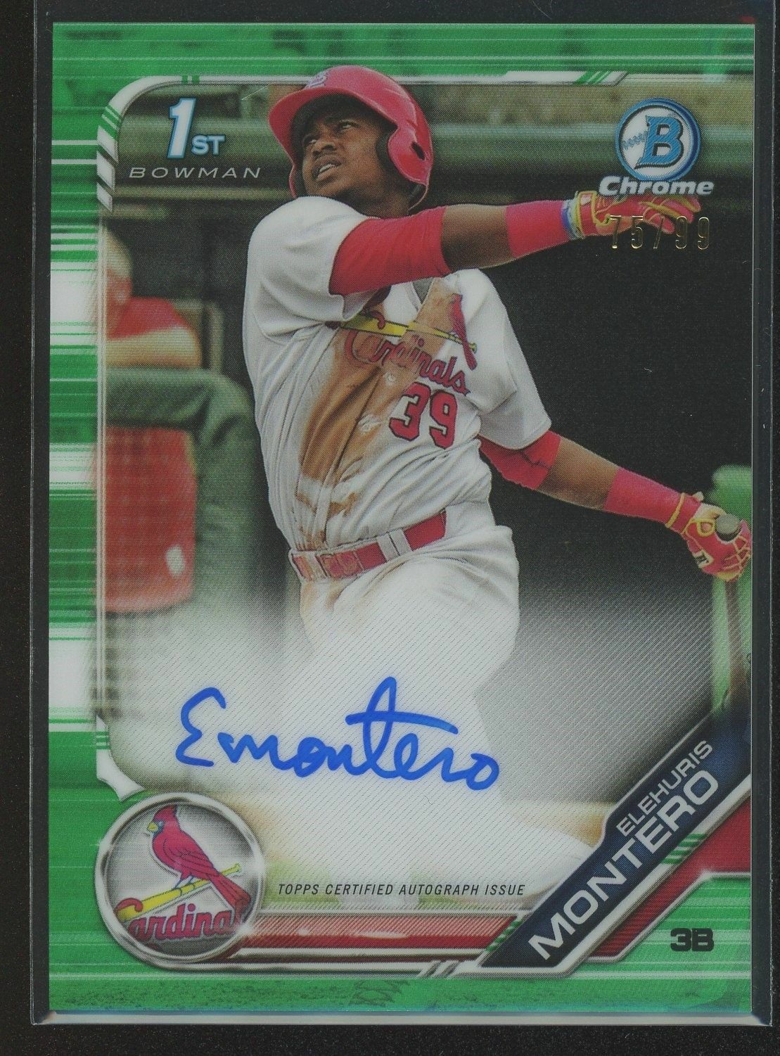 Elehuris Montero 2019 Bowman Chrome 1st Green Refractor 75/99 AUTO ROCKIES