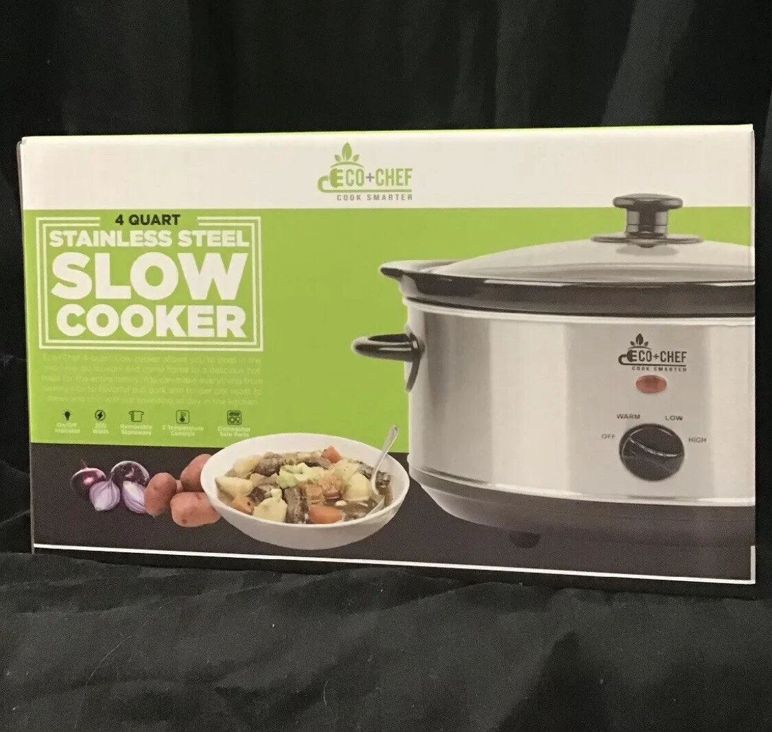 Eco Chef - Cook Smarter- 4-Quart Slow Cooker - Stainless-Steel/Black