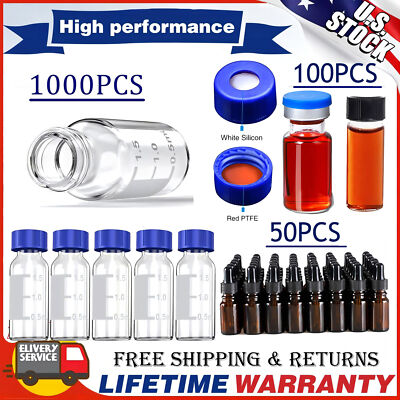 1000Pcs 2ml Autosampler Vials+4/10ml Clear Glass Vials+Amber Dropper Bottles NEW