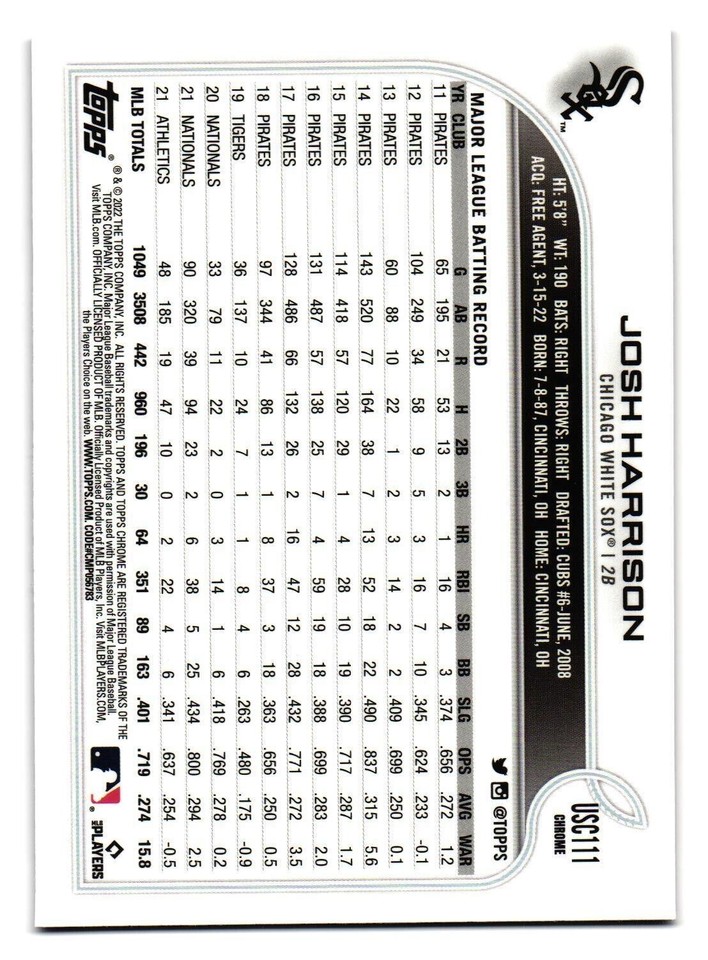 2022 Chrome Update Purple USC111 Josh Harrison Chicago White Sox EBay 2022-chrome-update-purple-usc111-josh-harrison-chicago-white-sox-ebay