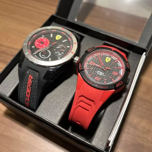 Ferrari Pair Wrist Watch Black Red Set Red No battery With Box Used IM1675 - Picture 7 of 7
